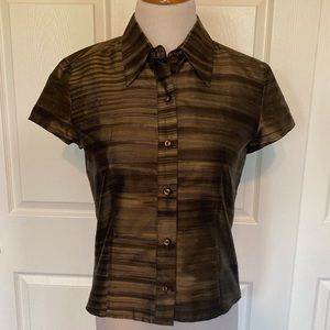 Banana Republic 100% Raw Silk Brown Button Down Short-sleeve Blouse S